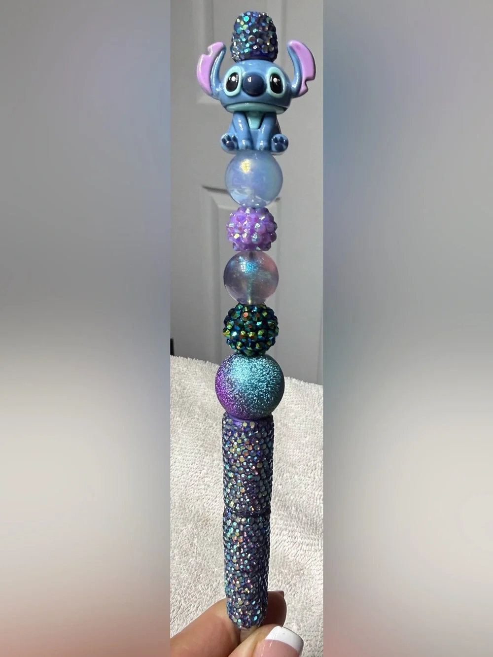Blue & Purple Stitch Beaded Decorative Pen - Handcrafted Home Accent